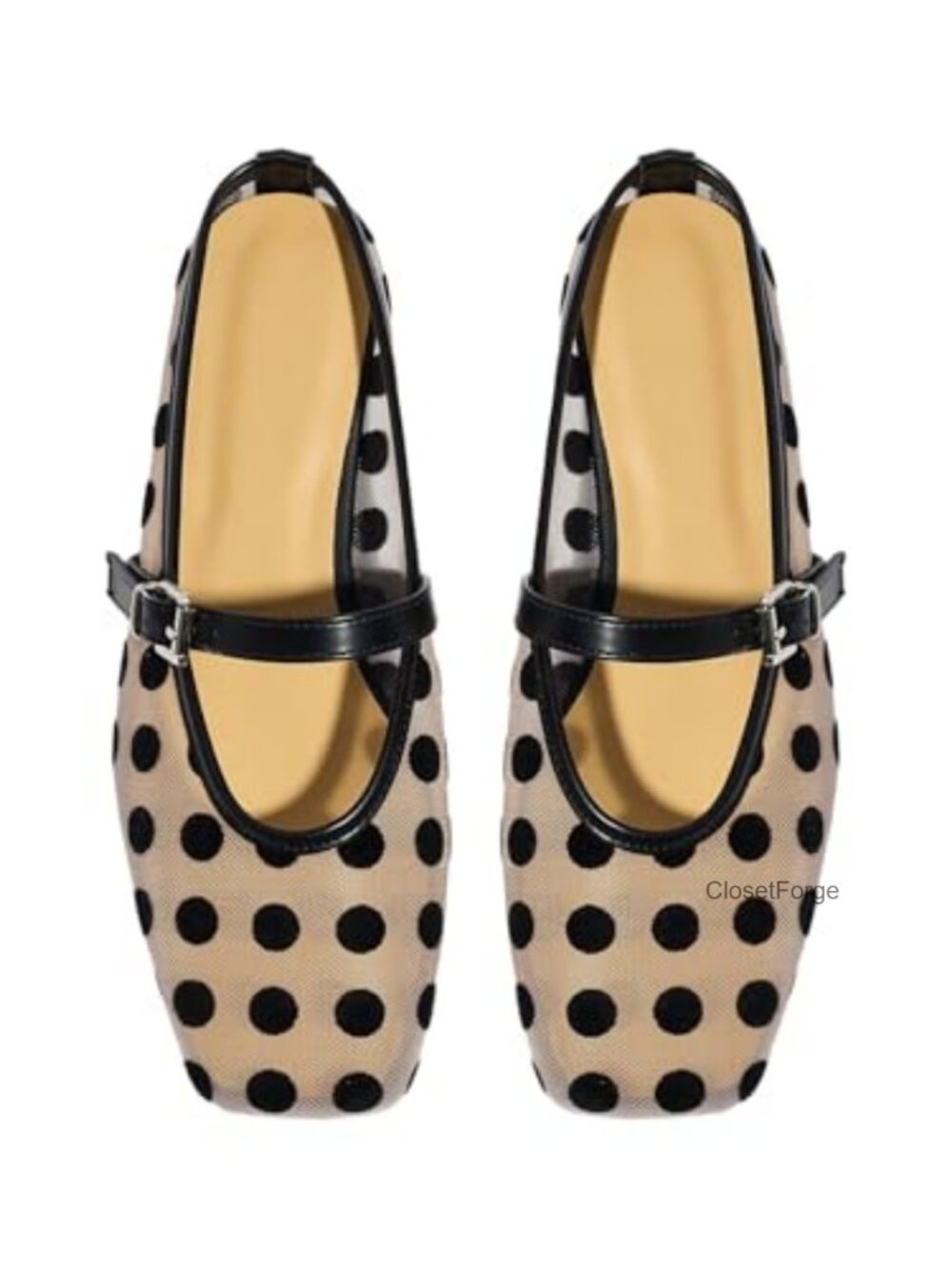 Mesh Polka Dot Ballet Flats for Women, Closed Toe Slip On Loafers